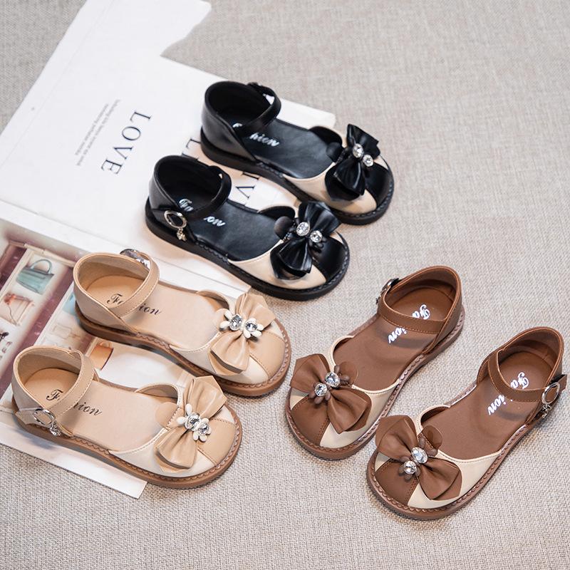 Cute Sweet Girl Princess Shoes New 2024 Spring Summer Children Causal Wedding Single Shoes Fashion Versatile Kids Flat Sandals