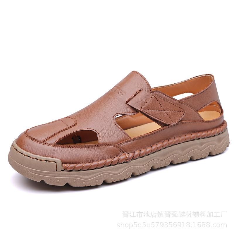 

Высококачественные кожаные летние сандалии мужские новые нескользящие с закрытым носком для улицы с отверстиями пляжная обувь полые мужские кожаные сандалии 44