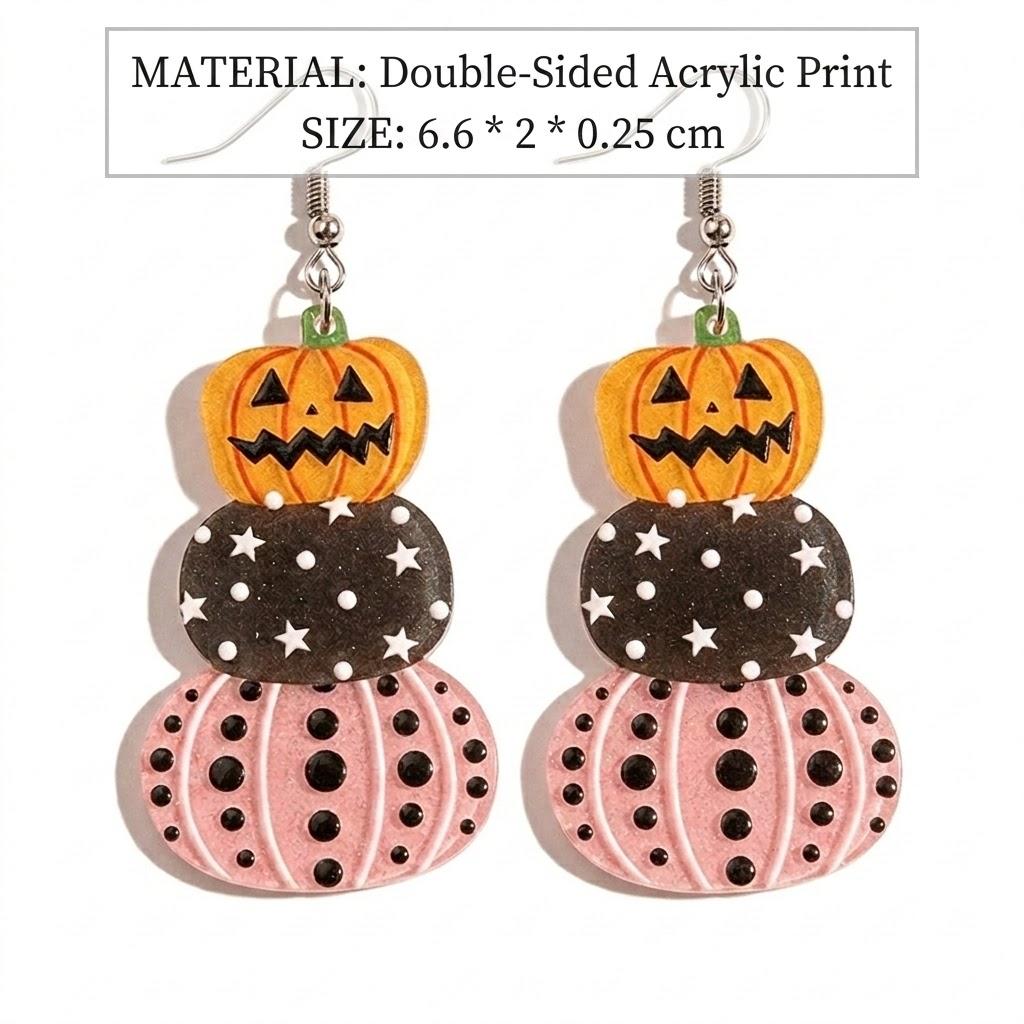 Sweet and Cute Halloween 2D Acrylic Pumpkin Skull Earrings