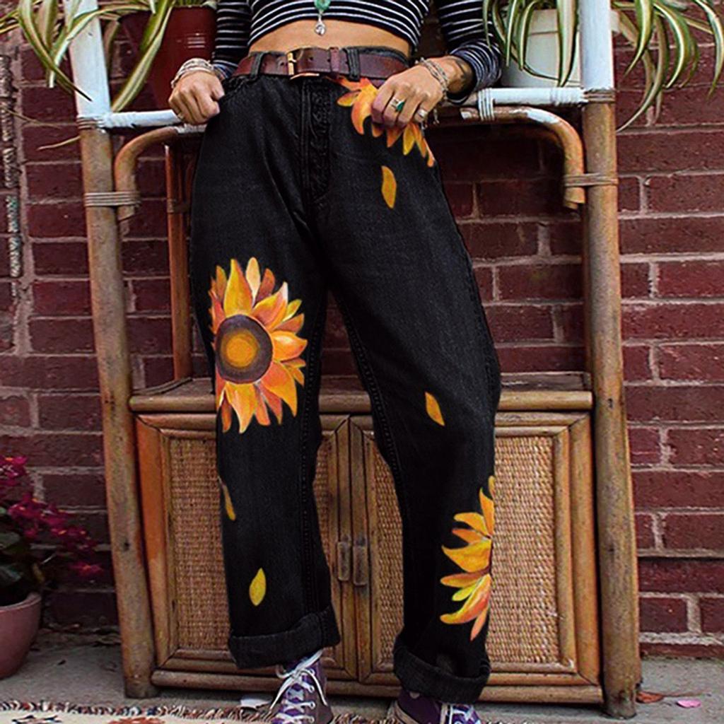 Women Printed Washed Sunflower Denim 