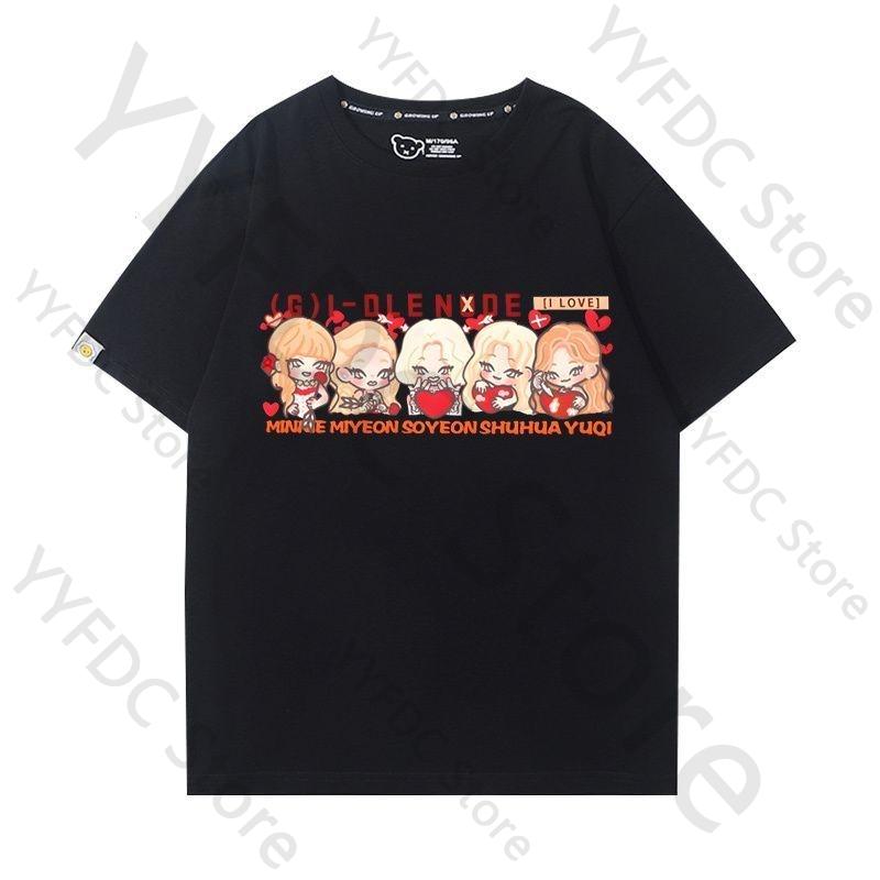 Gidle IDLE T Shirt MIYEON MINNIE Soyeon YUQI SHUHUA Cartoon Print Tshirt Women Unisex Fashion Summer Cotton Short Sleeve Tee Tops