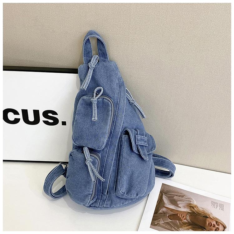 New Fashion Old Denim Backpack Women's Personality Bucket Bag Messenger Bag Trendy Casual Retro Backpack