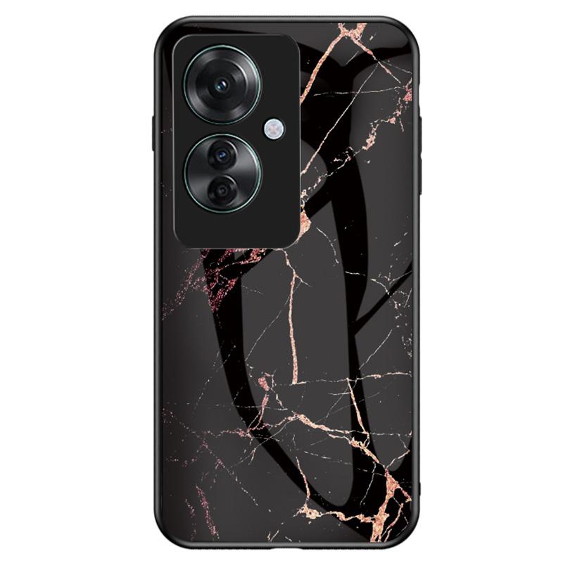 

For Oppo Reno11 F 5G Case Tempered Glass Phone Cover Marble Pattern Design Gold Black Marble