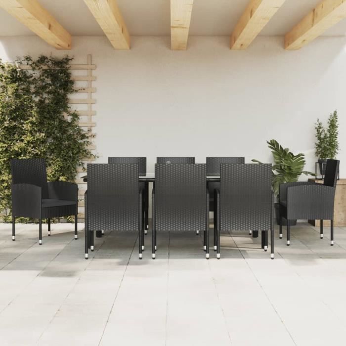 VidaXL Ensemble à manger de jardin 9 pcs noir résine tressée et acier 3203351