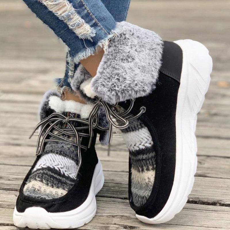 Außenhandelsexplosion Damen Baumwollschuhe Herbst und Winter neu große Größe runde Zehenpartie dicke Sohle Samt genähte Schuhe Schneestiefel