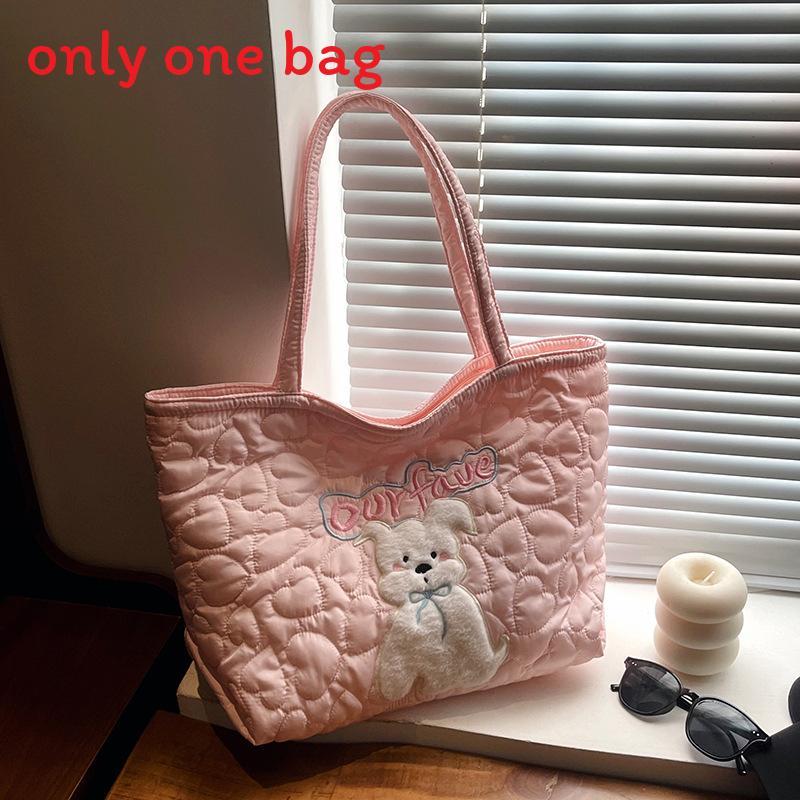 Cute Dog Tote Bag With Embroidered Heart For Daily Commuting And Street Style