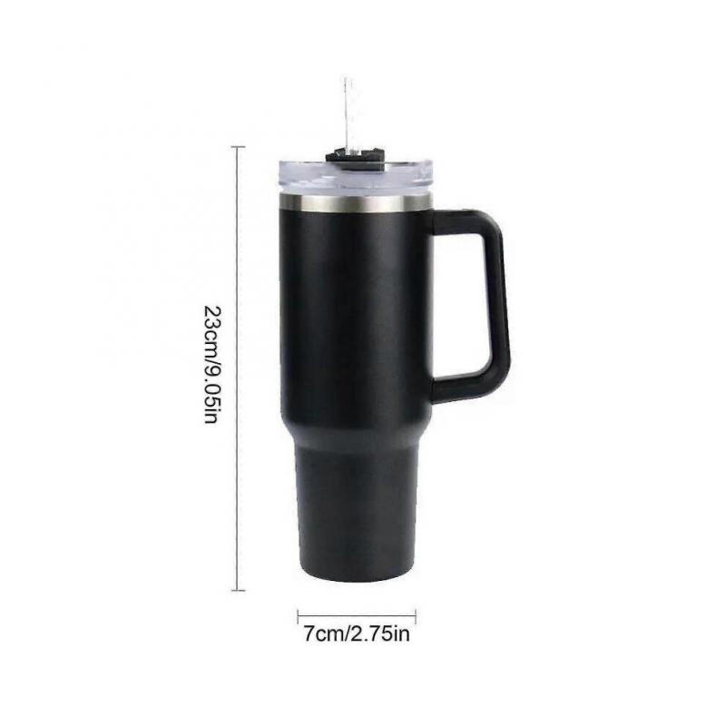 (Olive Green) Car Vacuum Mug with Handle, Stainless Steel Straw Cup
