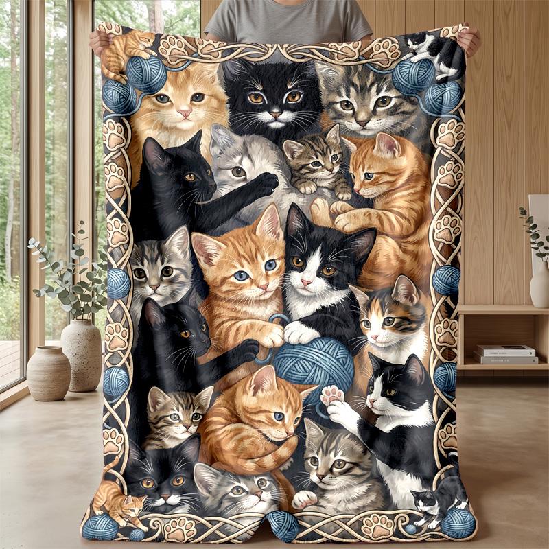Kittens and Roses Romance Theme blanket Lightweight Warm Flannel Blanket Decorative Throw Blanket for Home Decoration
