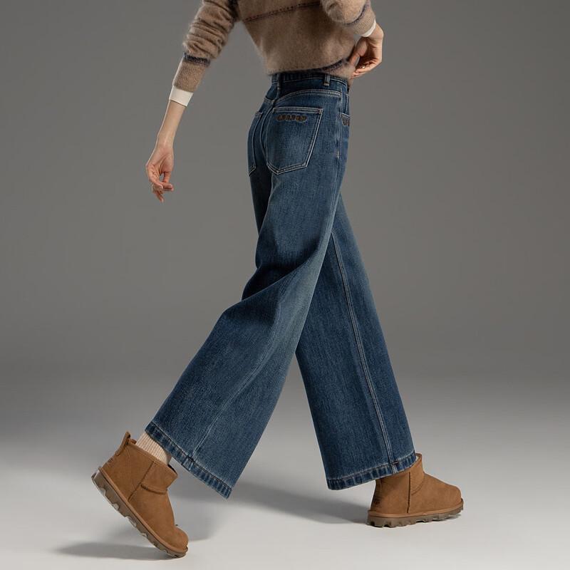 Demana Romantic New Narrative Women's Petite Winter Fleece-Lined Wide-Leg Jeans