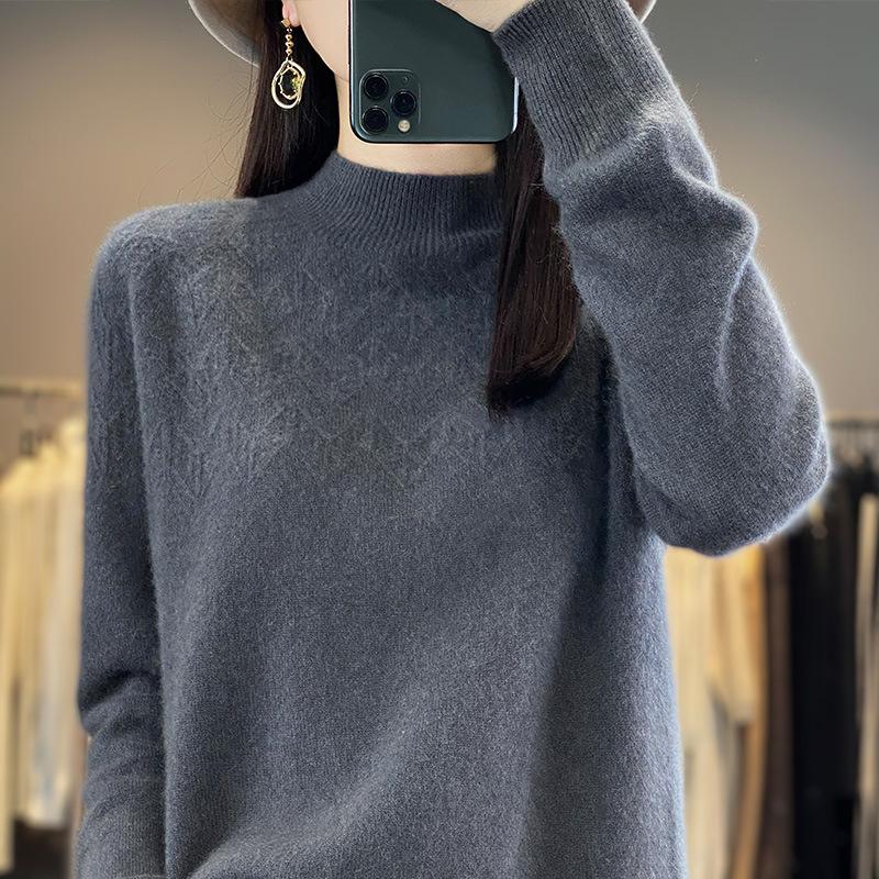 

Новый осенне-зимний кардиган с полувысоким воротником и ажурной вязкой для женской первой линии готовой одежды, приятный к коже и теплый шерстяной вязаный базовый свитер S