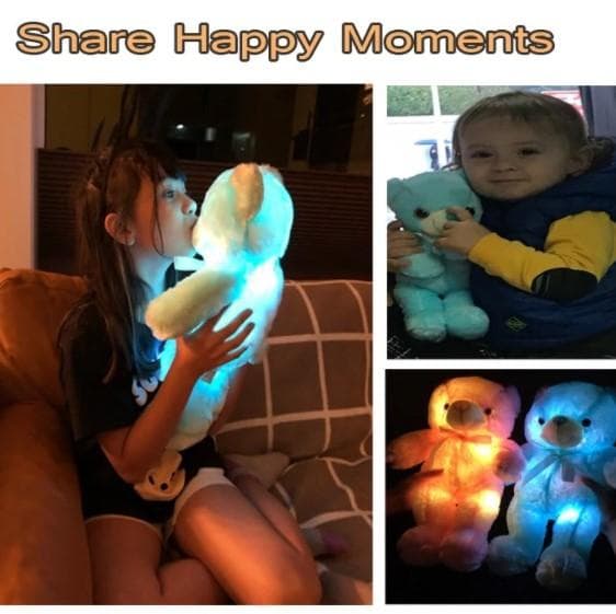 [USED] LED Light-Up Plush Teddy Bear, Party Favors, Gift, White