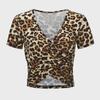 2020 Summer V-neck Slim Fit Leopard & Snake Print Crop Top T-shirt for Women