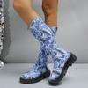 Vintage Floral Pattern Platform Long Boots  Women Fashion Show Style Slip-on Female Mid-Calf Boots Casual Large Size 43 Booties