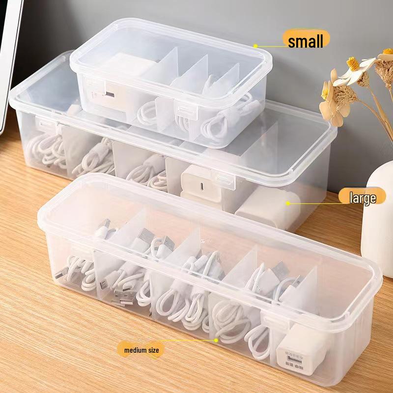 Transparent Dustproof Cable Organizer & Storage Box for Chargers, Earphones, Jewelry, and Stationery