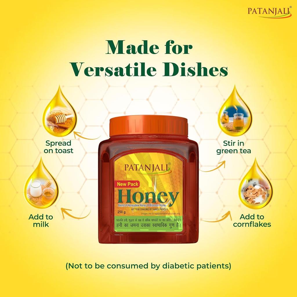 Patanjali Honey Pure Natural Shahed 250g Pack Of 1 | Premium Sweetener For Cooking & Skin Care