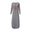 Women’s Printed Long Sleeve V-neck Maxi Dress Split Hem Baggy Kaftan Long Dress