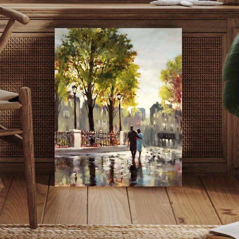 Framed - Modern Street Couple Printed Canvas Wall Art Poster - Abstract Architecture Multiple Scene Display Wall Art - Including Hanging Hardware
