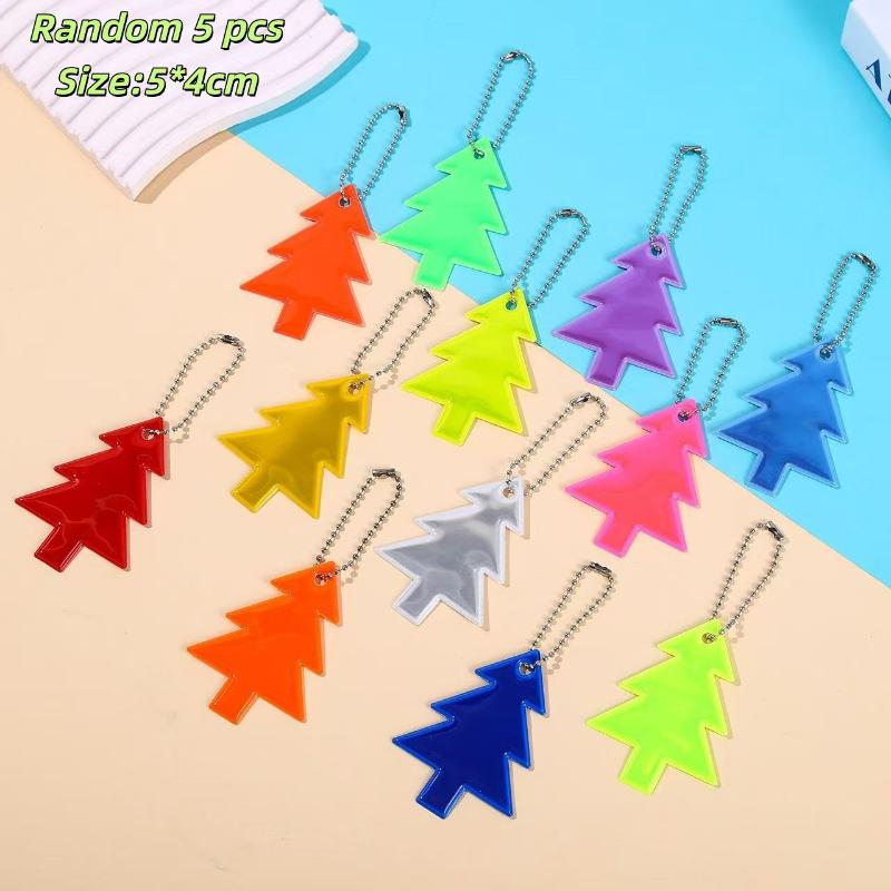 

5/10Pcs Snowflakes Christmas Trees Safety Reflective Pendant Colorful Night Double-Sided Backpack Reflective Keyring Buckle