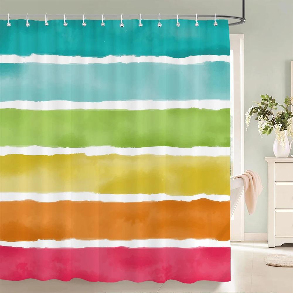 1 pc Geometric Shower Curtain Home Bathroom Decoration Printing Polyester Fabric Modern Simple Bath Curtains With Hooks