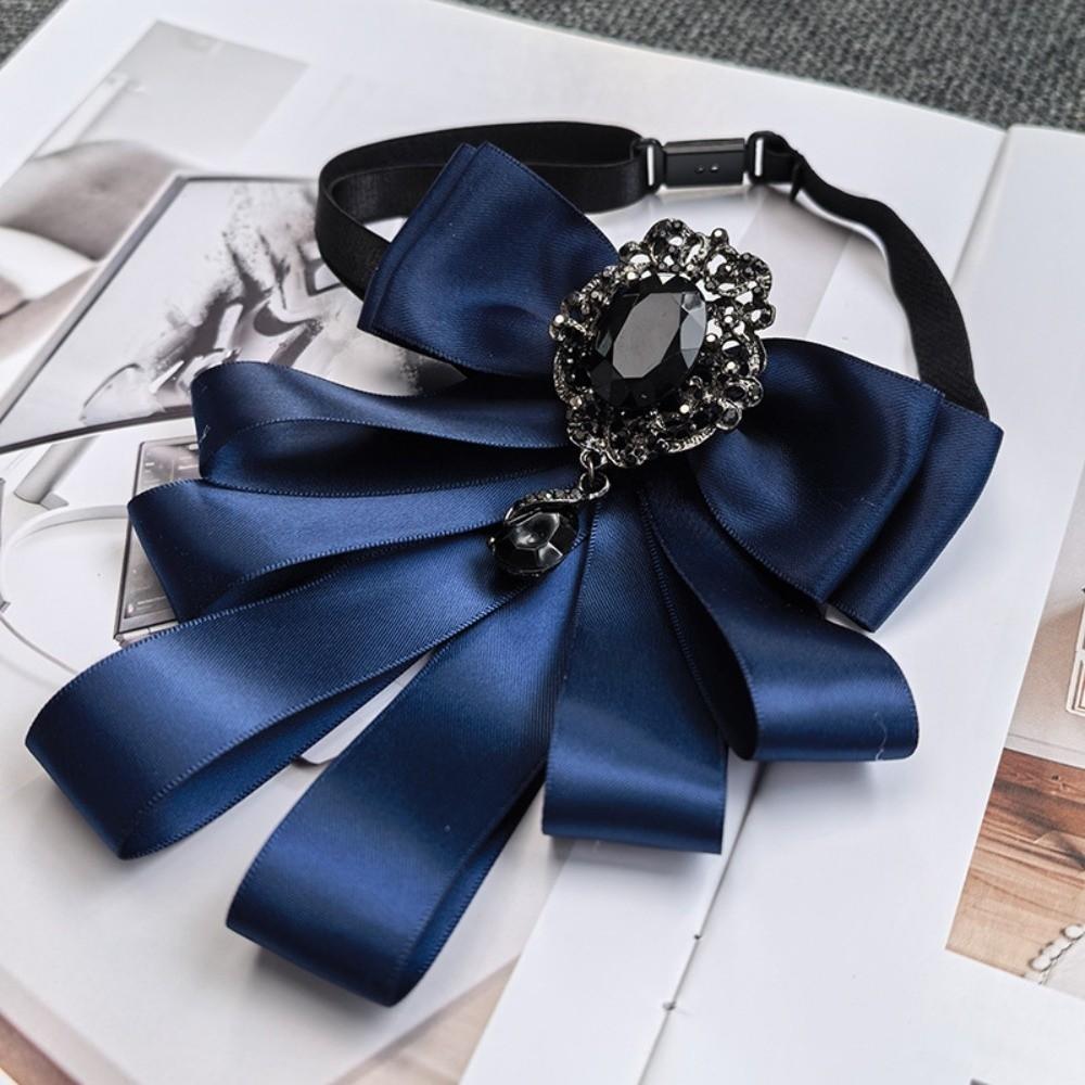 Fabric Bowtie Crystal Collar Flower Brooch Accessories Bow Tie  British Style