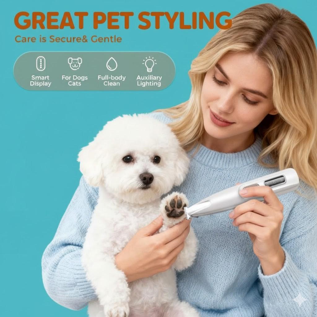 Dog sole trimmer with LED light pet fine electric trimmer set  suitable for sole ears buttocks face eyes
