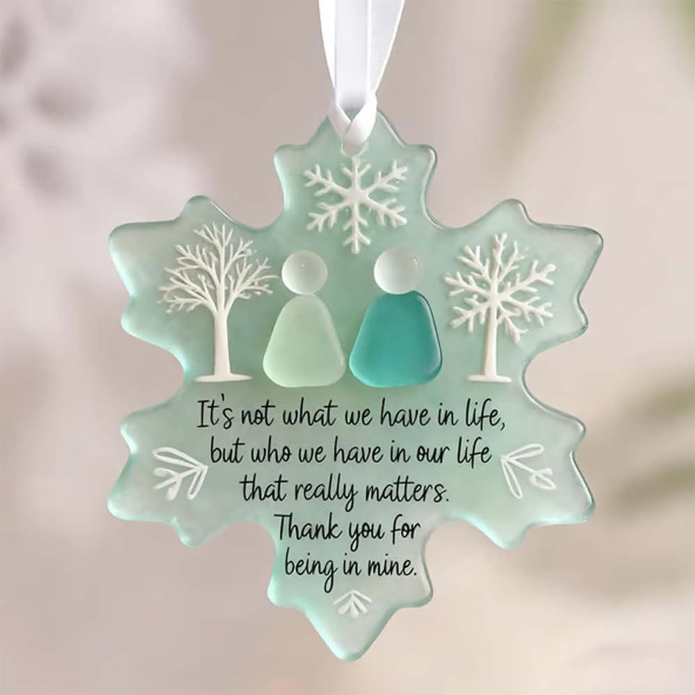 Snowflake Shaped Sea Glass Friendship Handcrafted Ornament Companionship Keepsake Christmas Tree Decoration for Best Friends