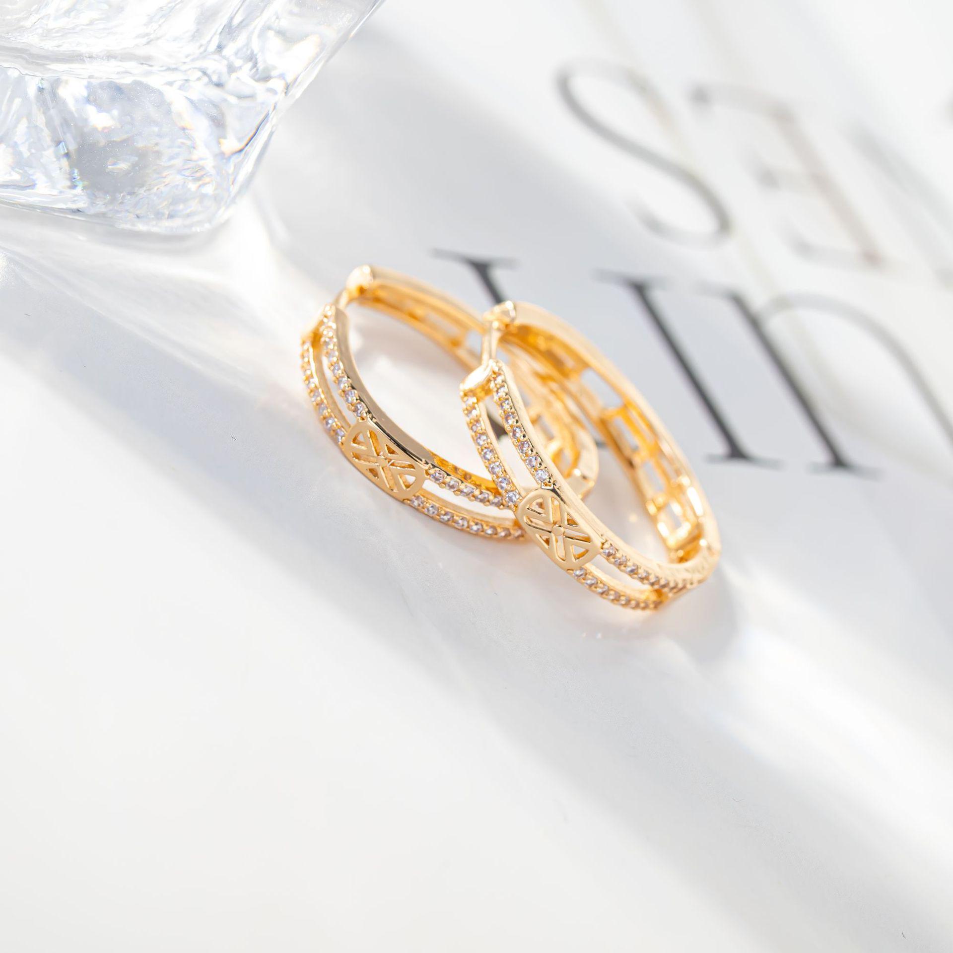 2024 Trendy Spring Hoop Earrings - Gold-Plated, Lightweight, Luxury X Letter Design with Rhinestones.