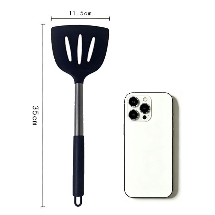 Food-grade silicone spatula - High-temperature resistant kitchen cooking slotted spatula - Non-stick pan cooking tool чёрный