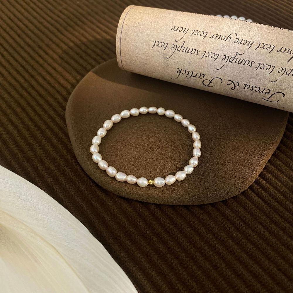 Baroque Natural Freshwater Pearl Beaded Bracelet Women's High-end Sense Light Luxury Niche Design Sense Versatile Jewelry