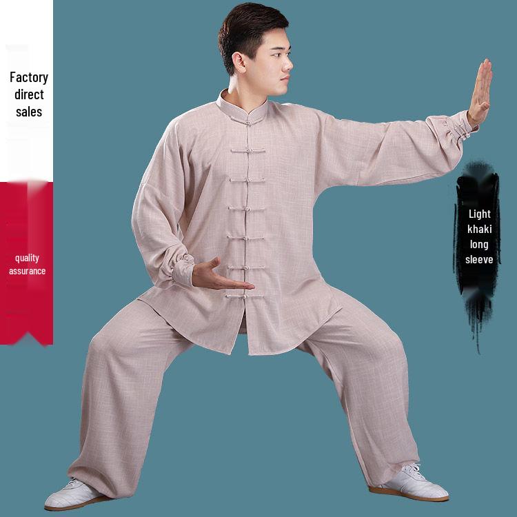 Men's Bamboo Cotton Linen Tai Chi Wushu Suit - Chinese Style Practice Clothing, Thin for Spring/Summer Morning Exercise
