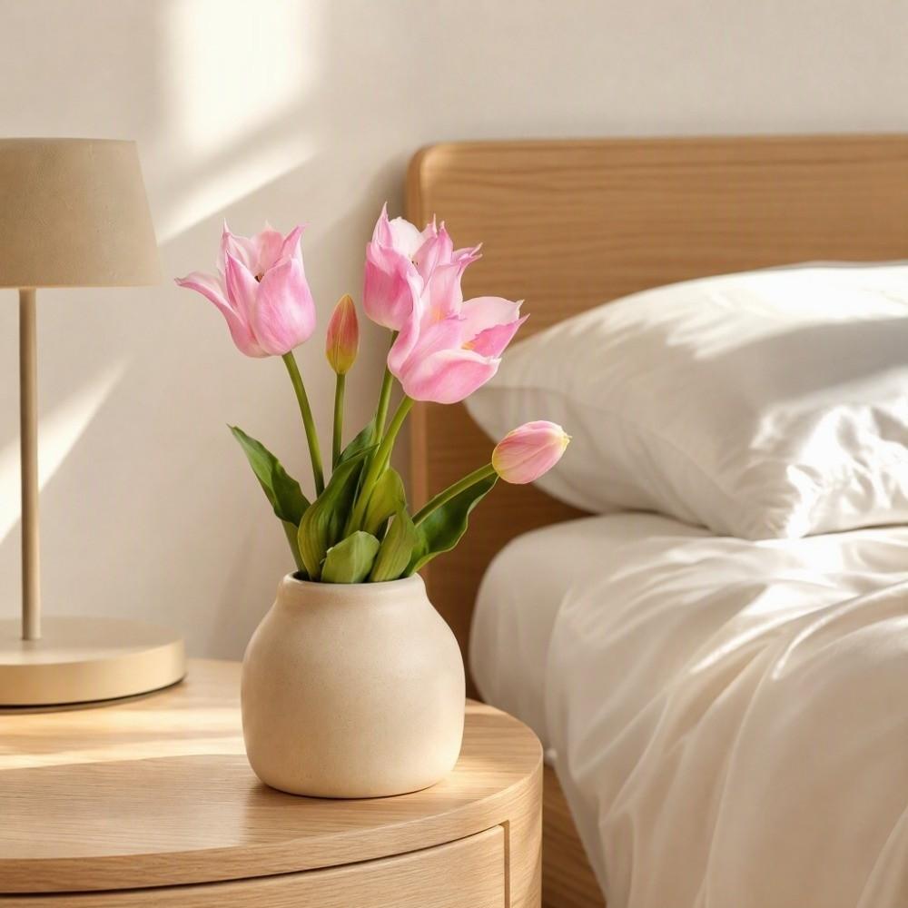 Soft Rubber Fake Tulip Flowers with Leaves Faux Flowers Living Room Desktop