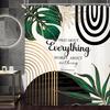 Abstract Zen Spa Shower Curtain Set Minimalist Bible Meditation Modern Aesthetic Contemporary Green Plant Leaves Monstera