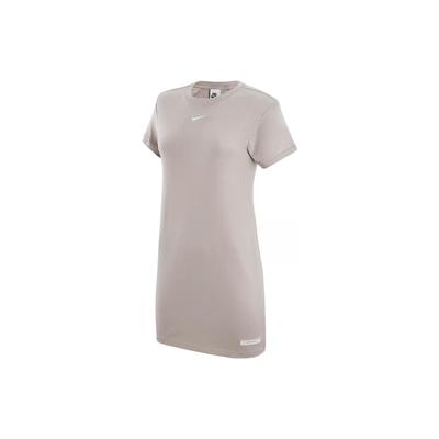 Fitted Embroidered Solid Color Casual Training Breathable Short Sleeve Dress Women Dresses University-Gray White DR6003-033