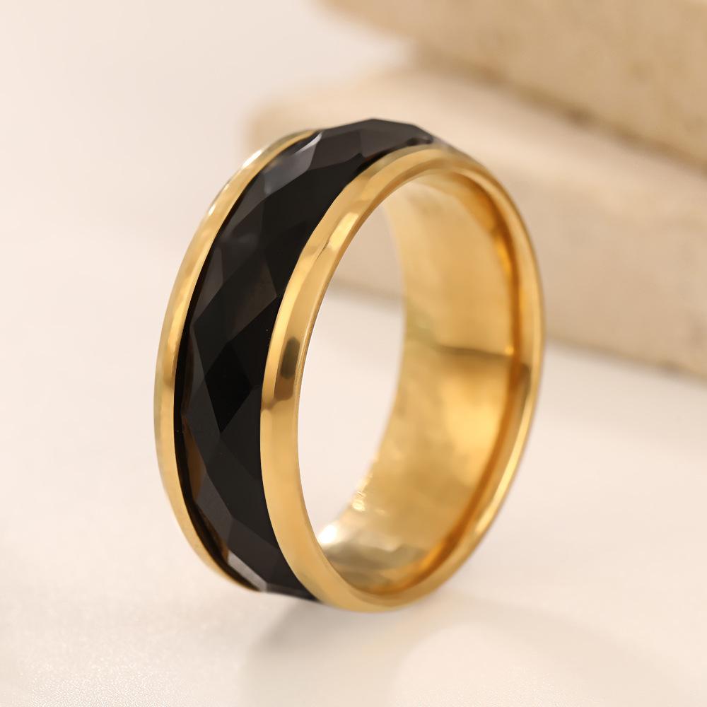 S/6mm/8mm Wide Ring Men Women Stainless Steel Black Crystal Minimalist Trendy Rings Couple Jewelry Wedding Band