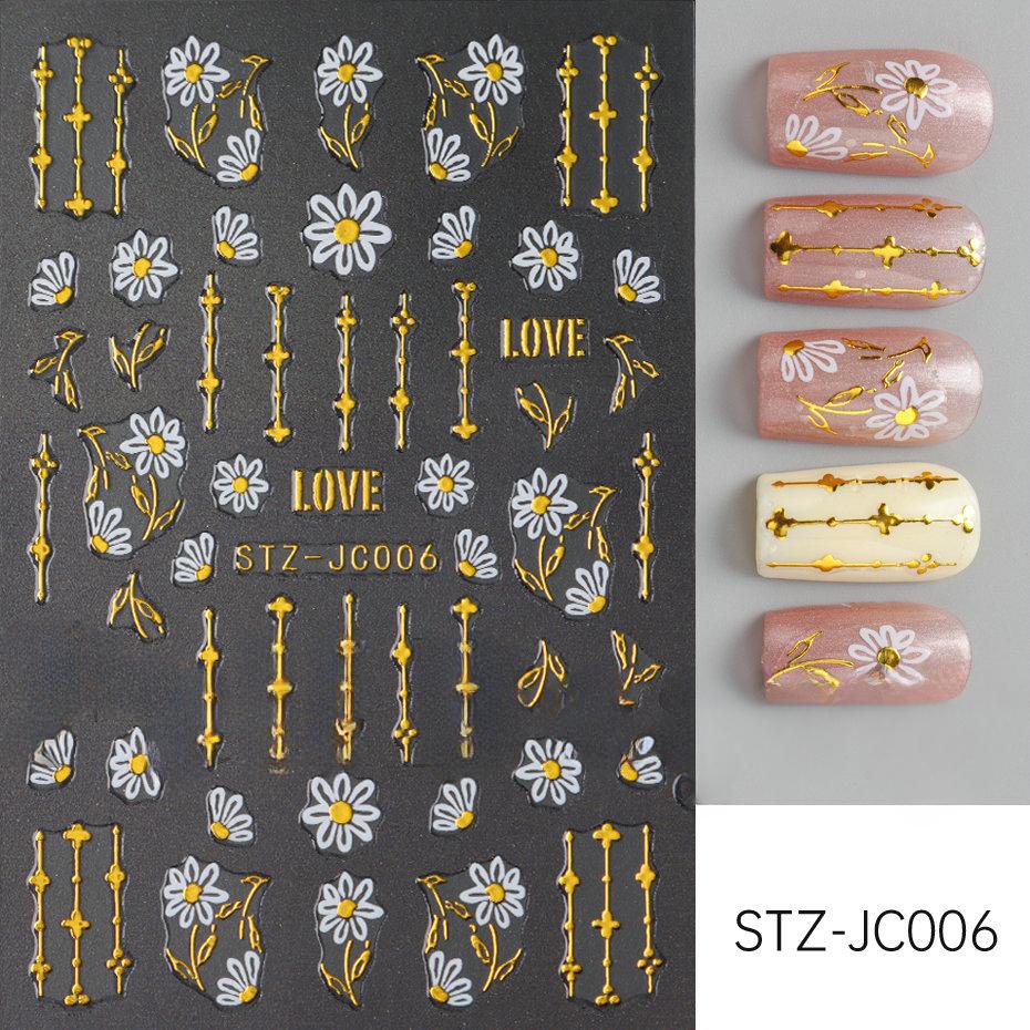 3D Pink Gold Flower Nail Stickers Metallic Gold Line Floral Petals Sakura Sliders Decals Spring Elegant DIY Manicure Decoration