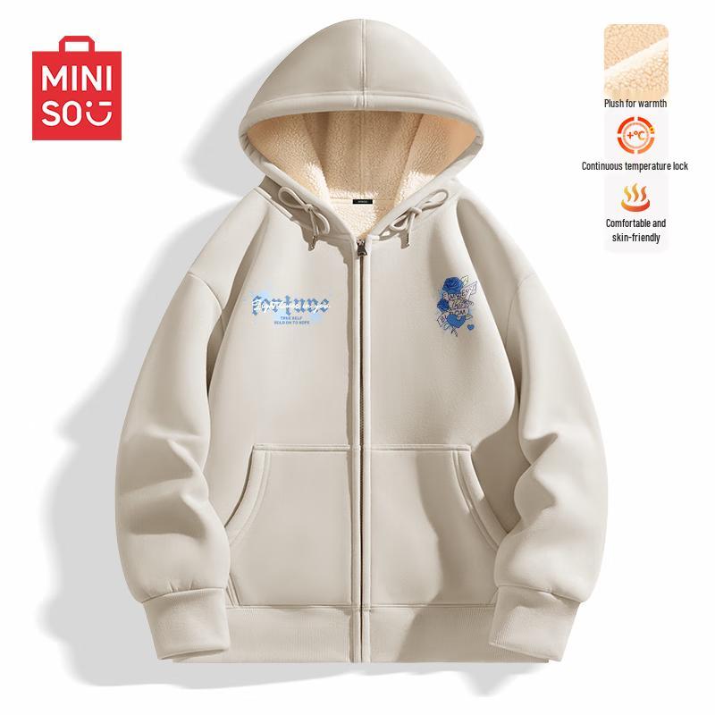 

MINISO Men s Heavyweight Lamb Fleece Zip-Up Hoodie L