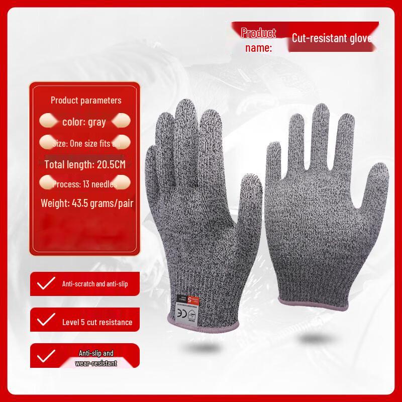 Jinsu HPPE Level 5 Cut-Resistant Work Gloves (5-Pair Pack)