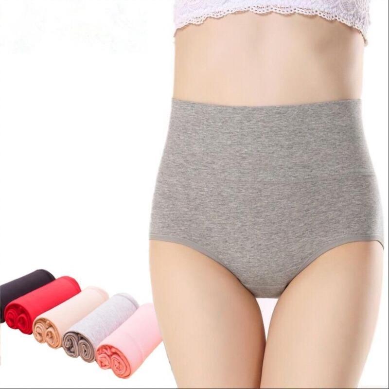 Women High Waist Solid Color Breathable Hip Lifting Tummy Control Cotton Underwear