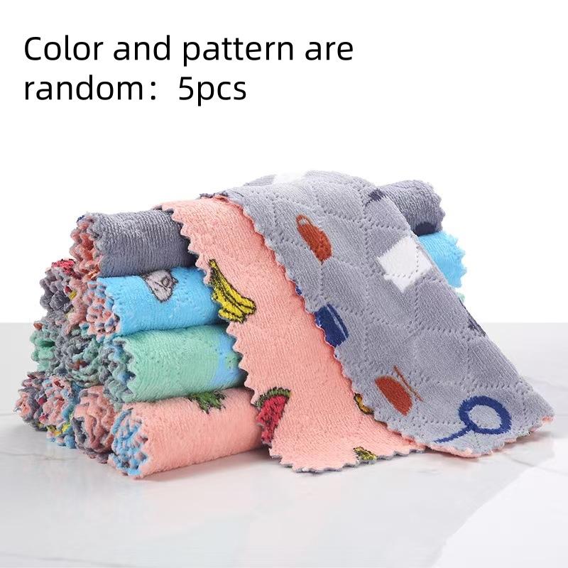 5Pcs/10Pcs Printed Cleaning Cloths for Kitchen, Non-Oil-Absorbing, Water-Absorbent, Lint-Free Dishcloths for Wiping Tables
