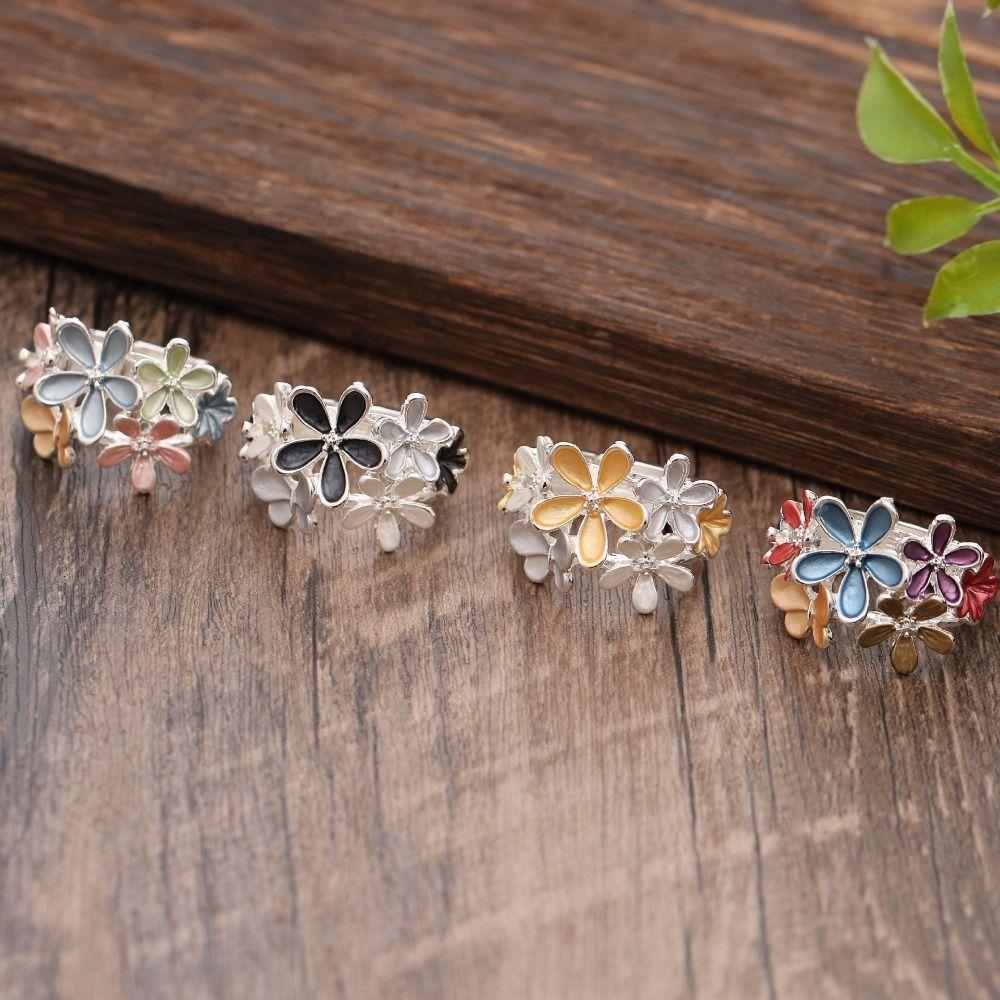 All-match Painting Oil Flower Ring Petal Multicolor Stretch Ring Ethnic Zinc Alloy Opening Ring Ladies