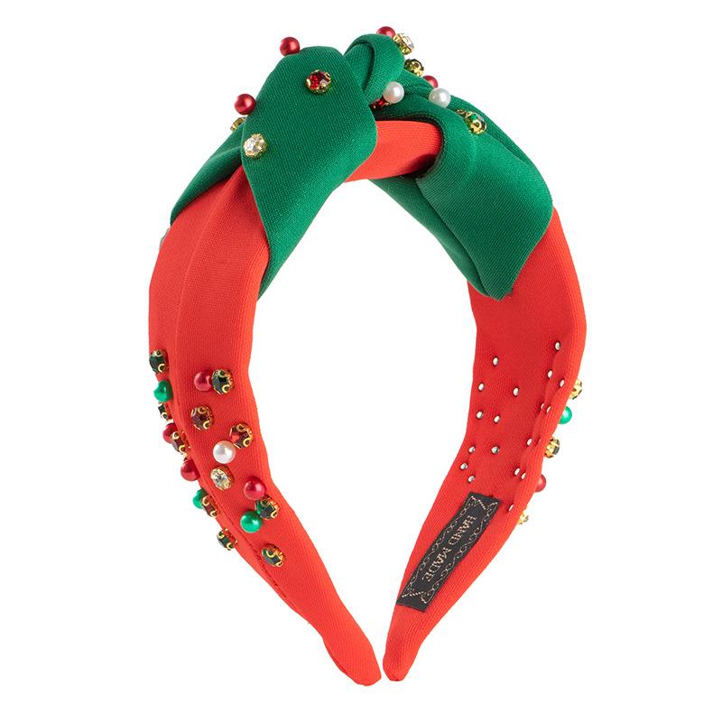 Trendy Christmas Red & Green Beaded Rhinestone Headband - Women's High-Quality Festive Hair Accessory
