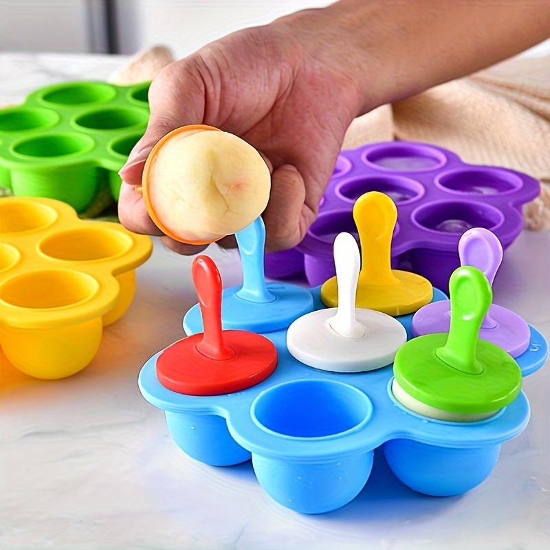 Colorful Popsicle Mold 7-Cavity Silicone Ice Cream Mold DIY Fruit Shake Maker with Handles and Tray Food Grade for Family Fun
