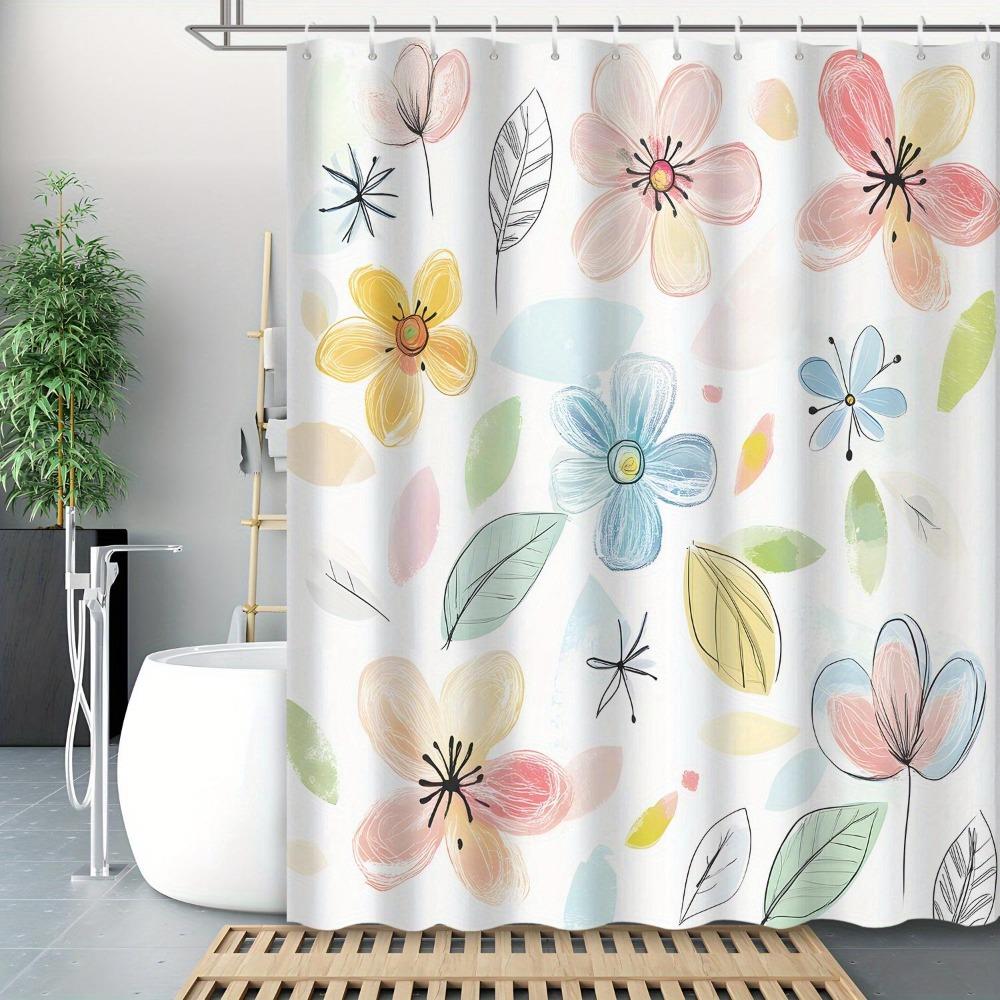 Colorful Floral Shower Curtain: Vibrant Flowers and Leaves for a Cheerful Bathroom Decor