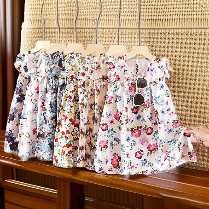 Snow Silk Girls Dress With Floral Pattern And Aline Skirt For Summer Playtime