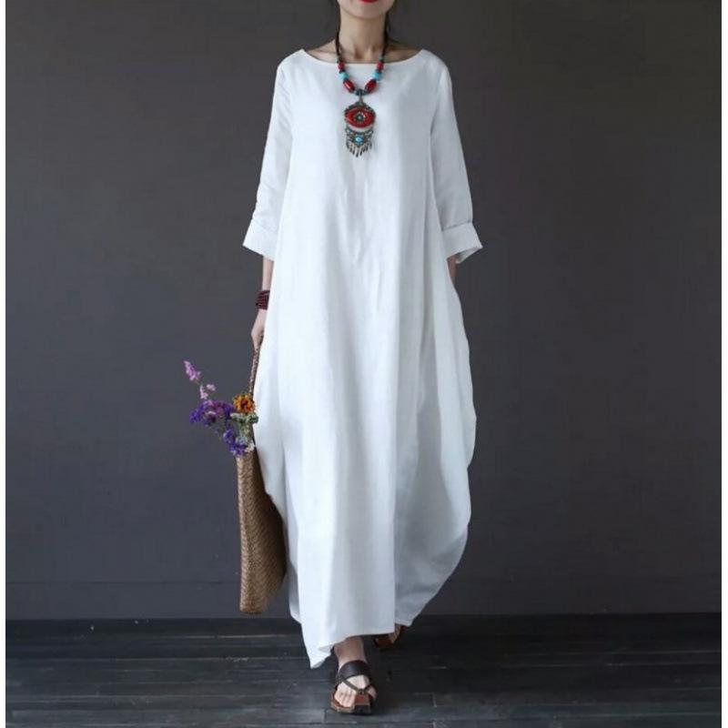 Spring Loose Plus Size Cotton Linen Long Maxi Casual Comfortable Dress Lightweight High Recognition Elegant with Flattering Chic Dress