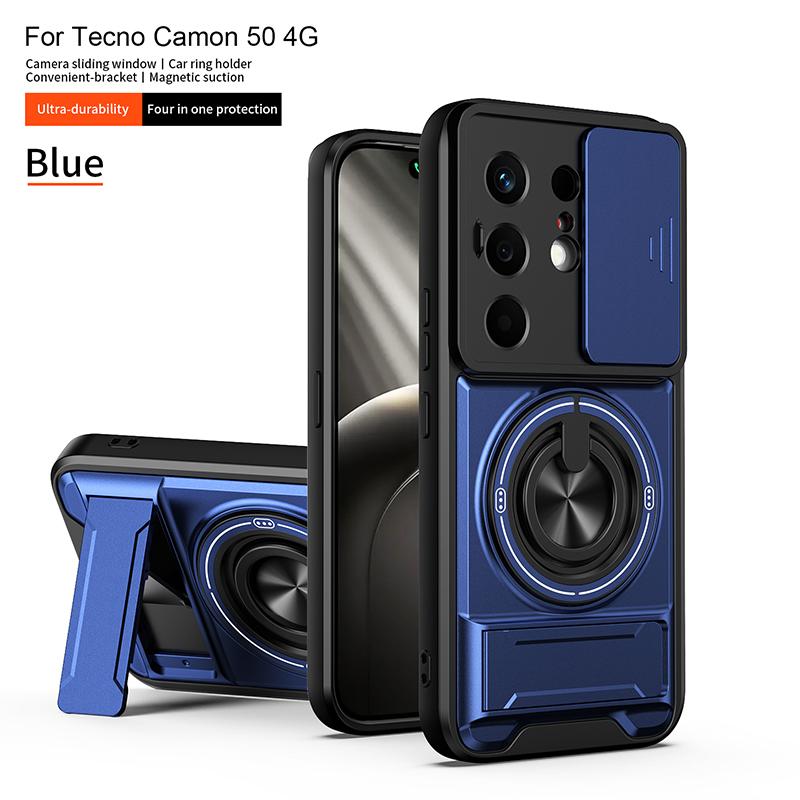 Slide Camera Cover for Infinix Camon 50 4G Case With Built-in Ring Stand and Folding Stand
