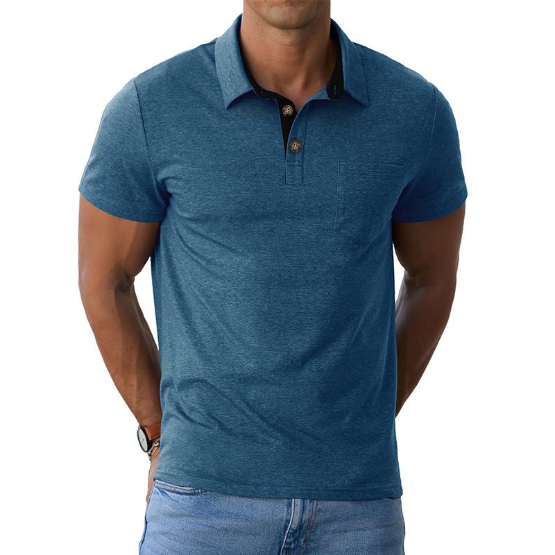 Summer Polo-neck Casual Fashion Pullover Tee Male Short Sleeve Patchwork All-match Top Men Pocket T-shirt