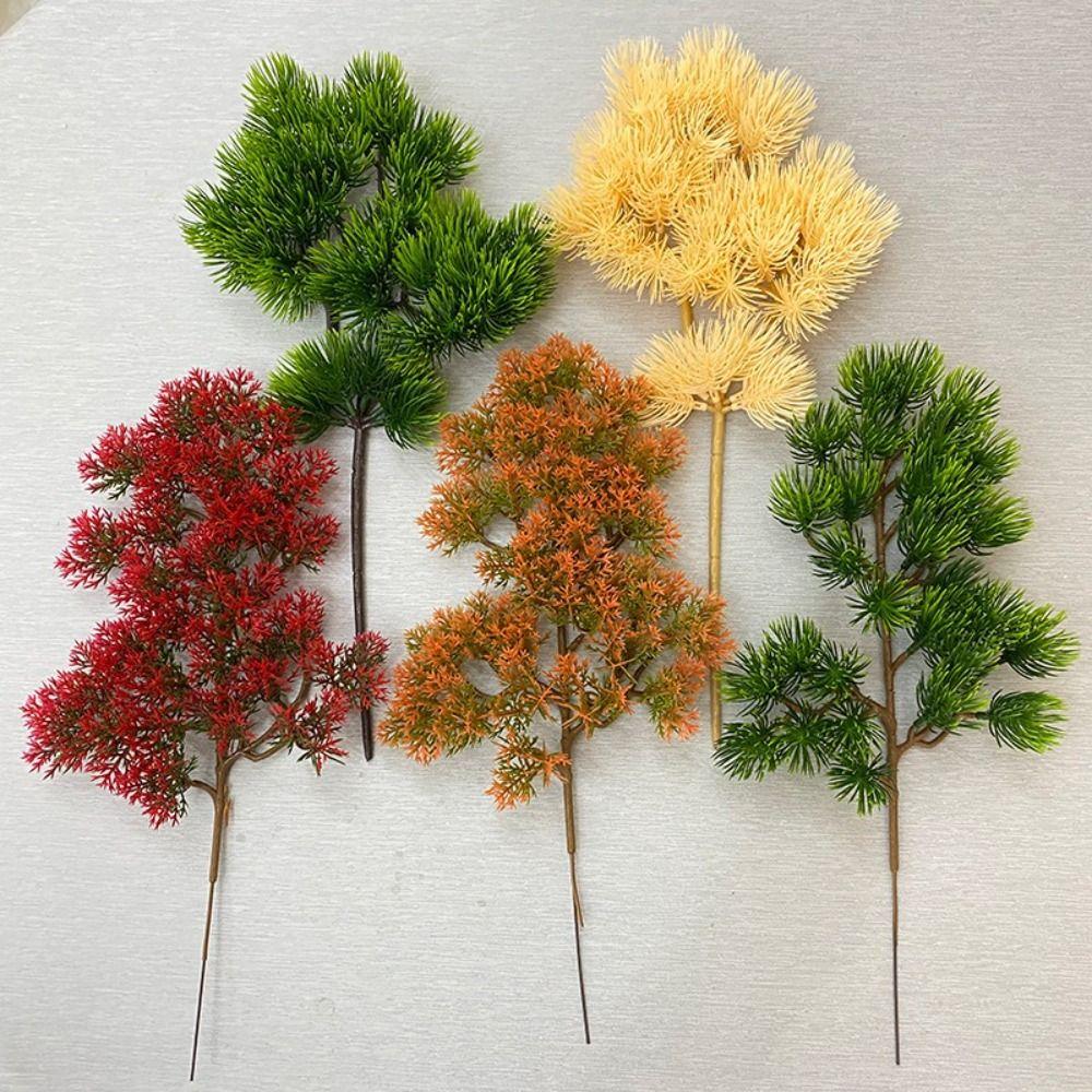 Green Leaves Artificial Pine Branch Handmade Craft Realistic Design Fake Pine Leaves Plastic Material Green Color