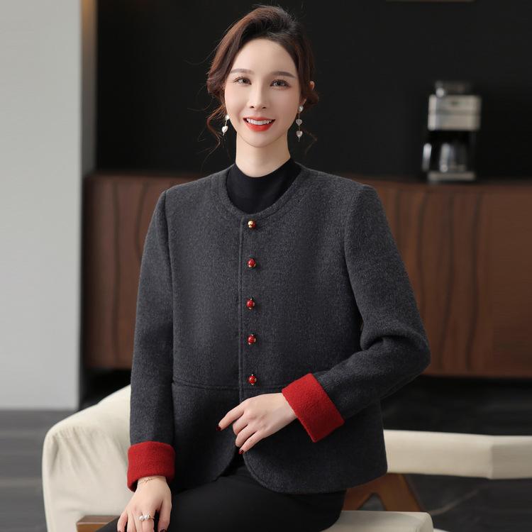 Mom's Autumn Wool Jacket Tops Small Fragrance Style Short Jacket for Women Middle-aged New Fashionable Cardigan Coat
