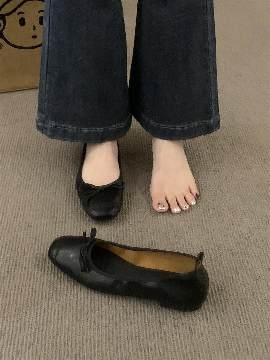 

С юбочным темпераментом туфли-лодочки женская обувь весна и осень 2024 новые толстый каблук круглый носок открытый верх бант серебристые туфли 39 чёрный